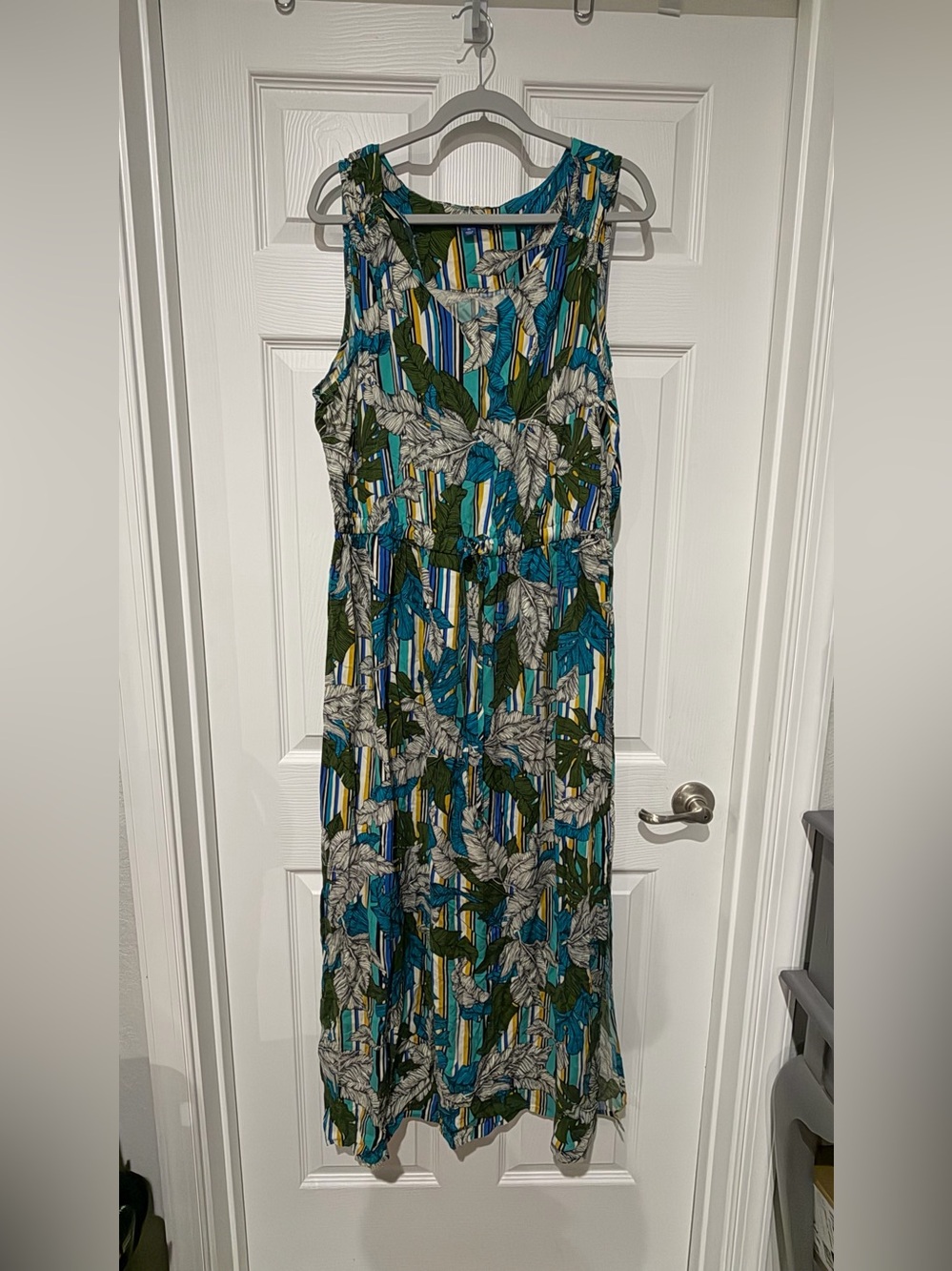 Apt. 9 Floral Stripe Sleeveless Maxi Dress in Teal, Green and White